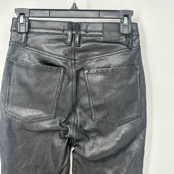 Free People Phoenix coated pants 26 black shiny high rise button fly mob wife - Picture 4 of 12